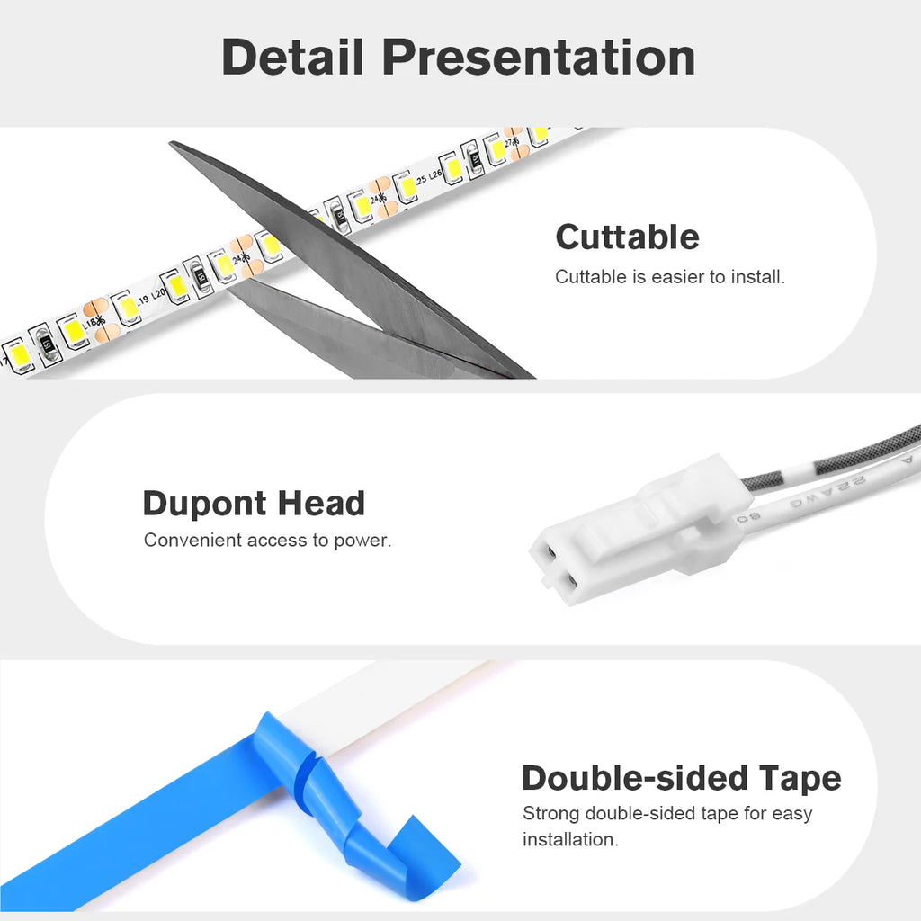 Dupont COB/2835SMD LED Strip Light High Density Flexible Tape DC12V Linear Lighting for Closet Shelves Decor Parallel Lamp Oasis Select