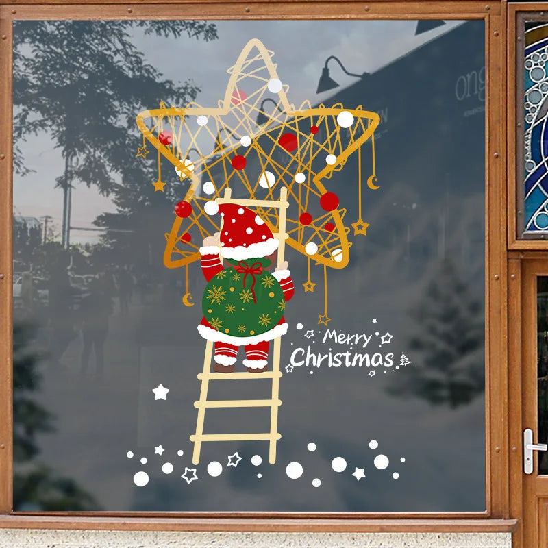Christmas Golden Star Decorations Electrostatic Glass Door Stickers Window Decorations Ladder Atmosphere Stickers Oasis Select