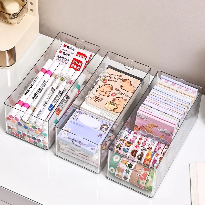 1pc/2pcs acrylic round hole foldable drawer stationery storage box desktop drawer office bedroom dormitory organizer box Oasis Select
