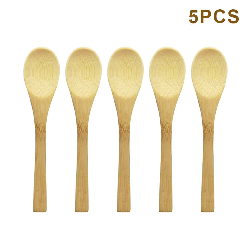 5Pcs Bamboo Wooden Teaspoons Eco-Friendly Kitchen Tableware Honey Spoon Condiment Scoop for Coffee Dessert Household Use Oasis Select A2