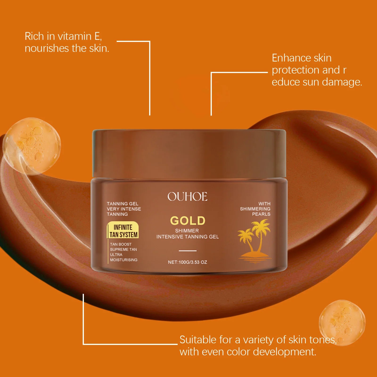 100G Intensive Tanning Lotion Enhance Golden Shimmer Sunless Gentle Tanning Moisturizing Prevent Dryness Nourishing Tanning Gel Oasis Select