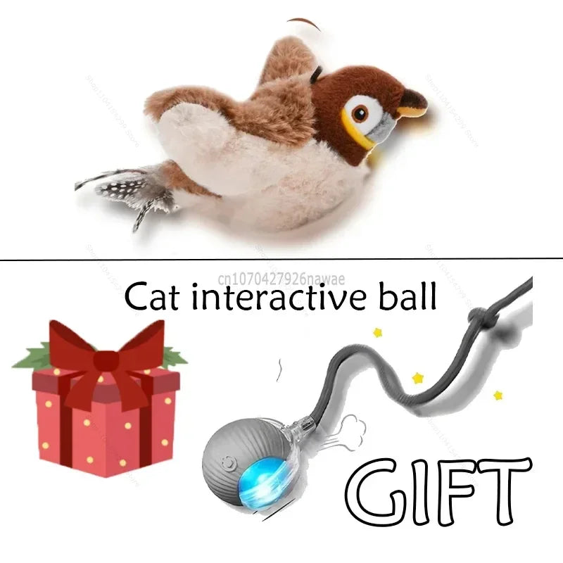 Interactive Cat Toys Rechargeable Electric Chirping Flapping Wings Bird with Catnip Cats Touch-Activated Squeaky Plush Toy Pet Oasis Select Sparrow - Grey ball