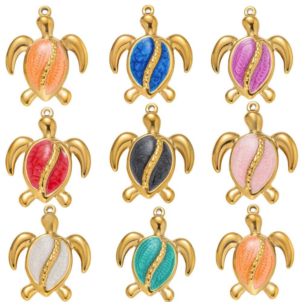 5pcs Stainless Steel Enamel Animal Sea Turtle Tortoise Charms Pendant for Bracelet Necklace Jewelry DIY Craft Making Wholesale Oasis Select Mix