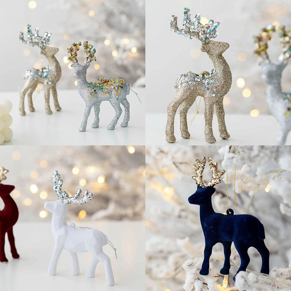 Simulation Reindeer Craft Ornaments Christmas Glittering Resin Deer Sculpture Xmas Elk Tree Decoration Party Craft Holiday Decor Oasis Select