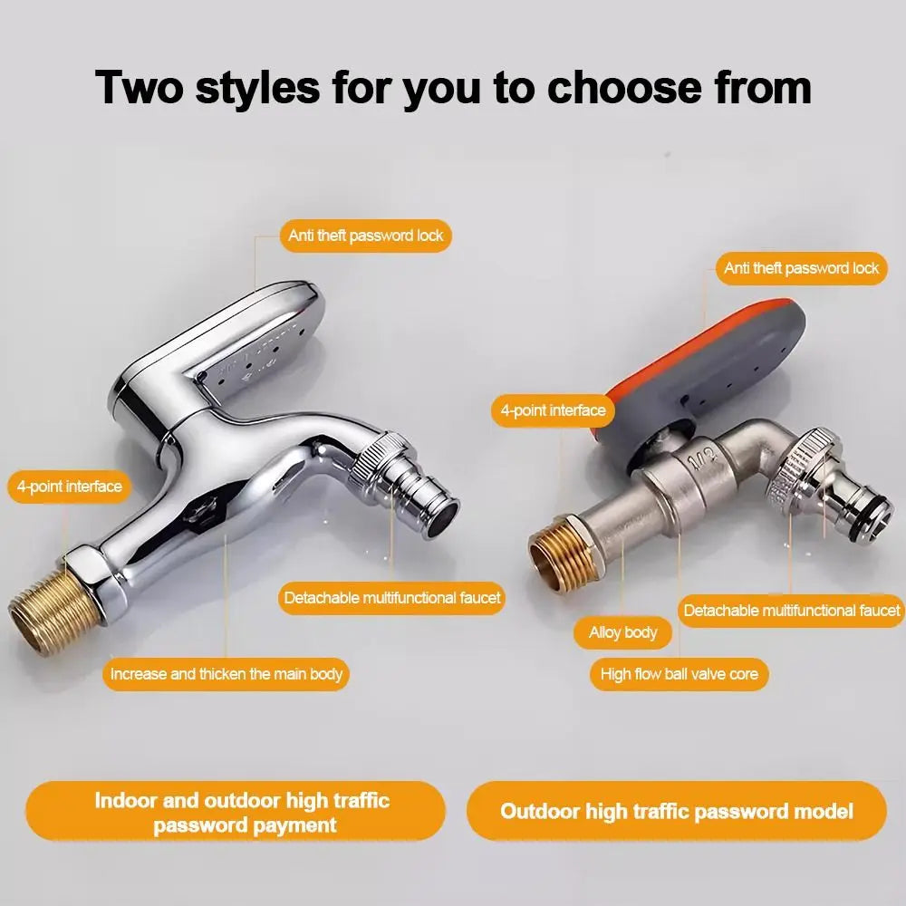 Metal Combination Lock Garden Faucet | 1/2" Anti-Theft Tap