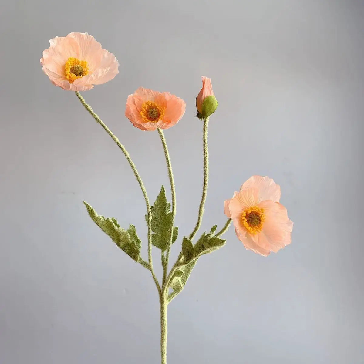 Bridal Real Touch Realistic Gorgeous Flocking Stem Faux Bouquet Silk Plants Fake Poppies Flowers Artificial Papaver Rhoeas Oasis Select mellow apricot