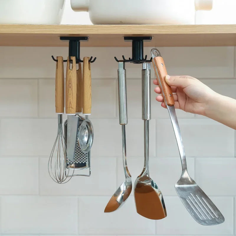 Kitchen Hooks Rotating Storage Rack Without Punching Wall-Mounted Kitchenware Supplies Gods Multifunctional Shelves Oasis Select