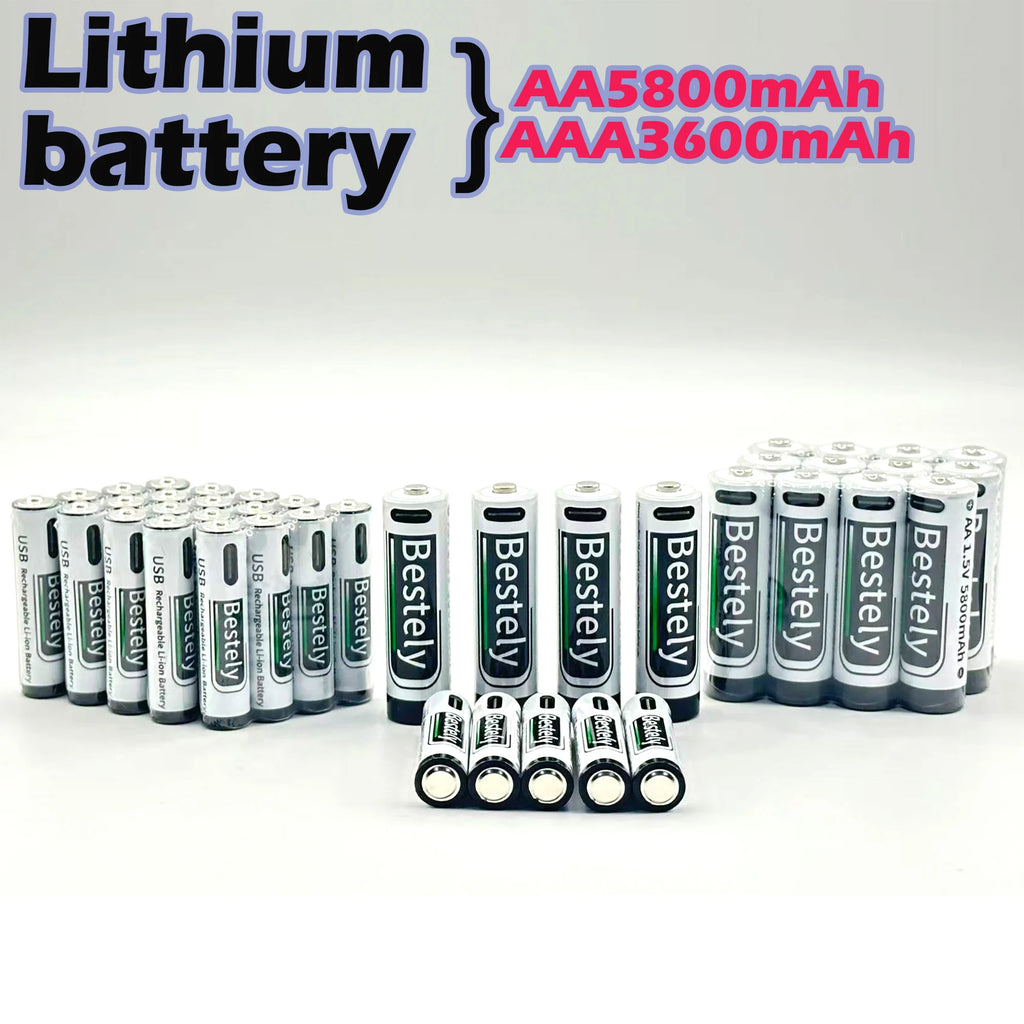 AA+AAA Rechargeable Batteries 1.5V Li-ion Battery Long-Lasting High Capacity Lithium, 2000 Cycle with Free USB-C Cables Oasis Select