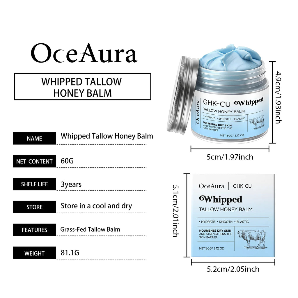 Oceaura Tallow Honey Moisturizing Cream Nourish Dry Skin Deep Hydration Brighten Even Skin Whipped Cream Non Greasy Body Care Oasis Select