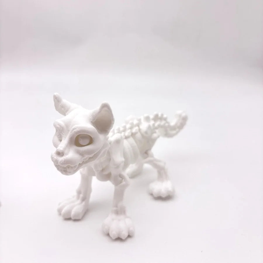 Halloween Gothic Skeleton Cat Figurine, Movable Skull Head Design Spooky Party Home Decor, Creative Collectible Art Ornament Oasis Select WHITE