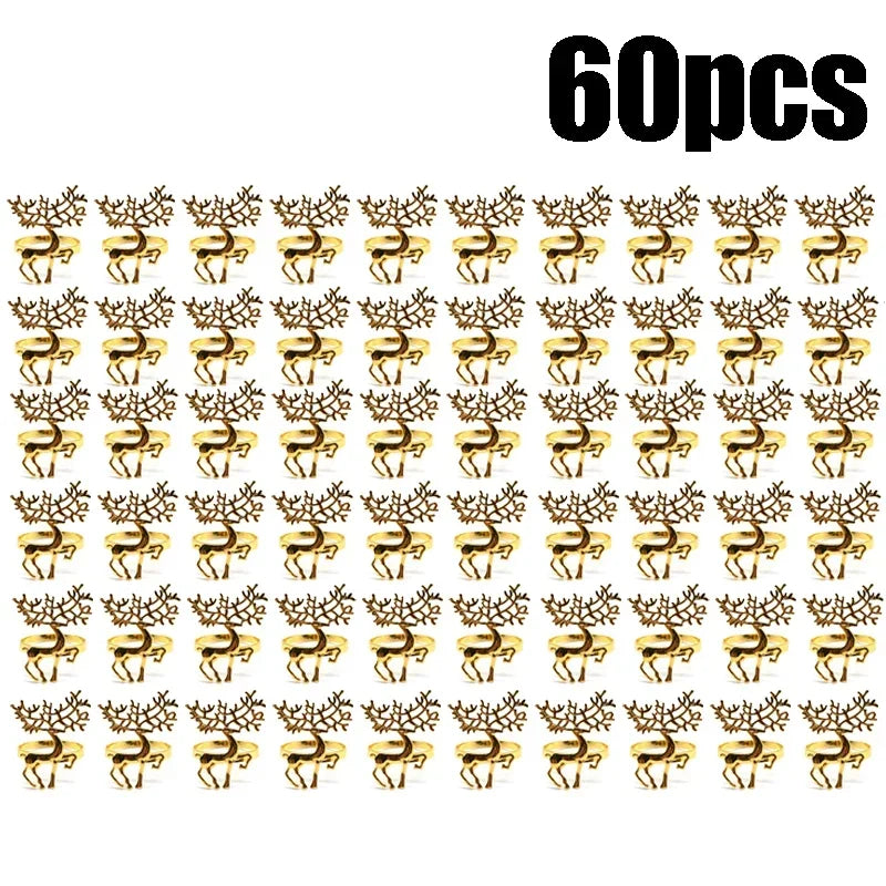 60-Pack Gold Elk Christmas Napkin Rings – Festive Table Decor