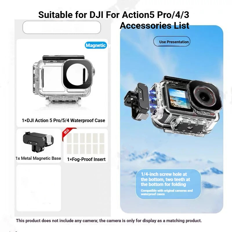 Magnetic Waterproof Diving Case for DJI Action 5 Pro/4/3