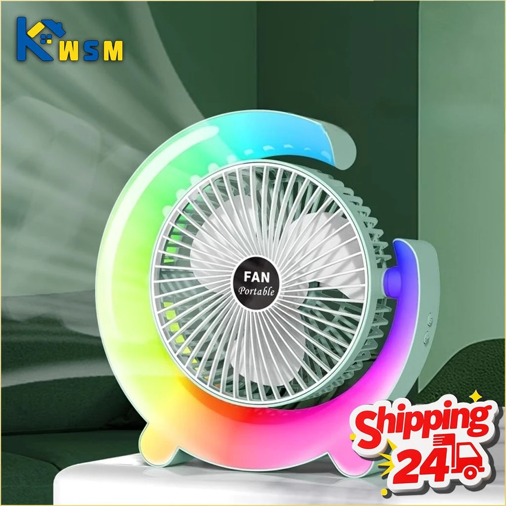 Changing LED Portable Fan USB Rechargeable Mini Desk Fan with Flowing Lights for Home Office Bedroom Travel 3 Speed Quiet Oasis Select