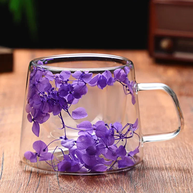 Petal Quicksand Coffee Cup High Appearance Level Dried Flower Real Flower Double Creative Drink Milk Glass Oasis Select C 200ML
