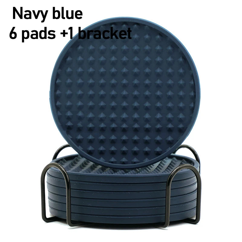 6pcs Silicone Coasters Round Heat Resistant Rubber Tea Cup Mat Drink Coffee Mug Glass Beverage Holder Pad Decor Table Mat 10cm Oasis Select Navy blue 6pc 10x0.5cm Round