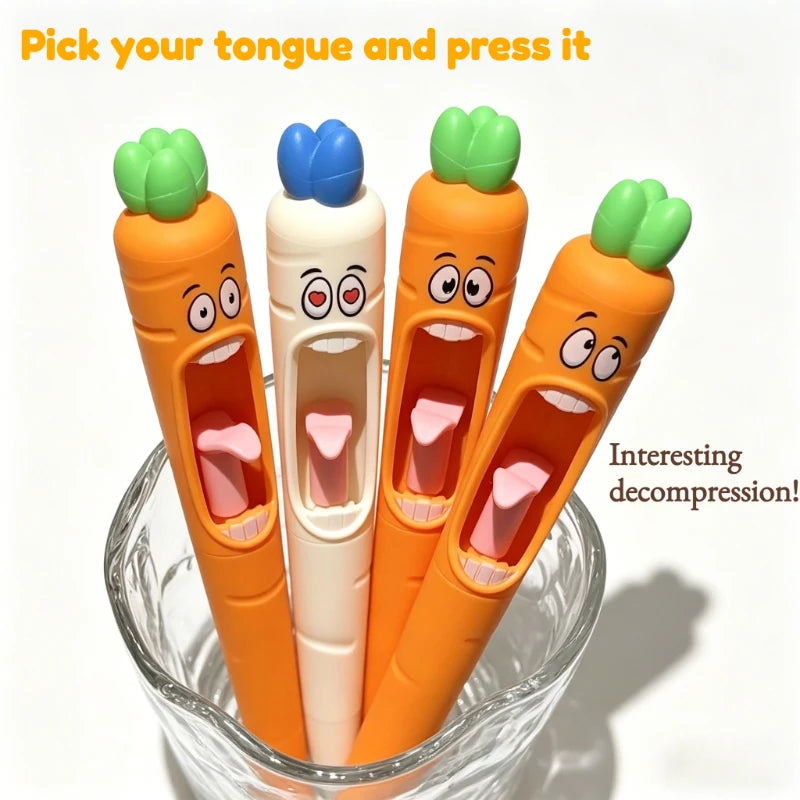 4pcs Kawaii Neutral Pen 0.5mm Cartoon Creative Carrot Shape Press Neutral Pen Set School Student Office Stationery Supplies Oasis Select