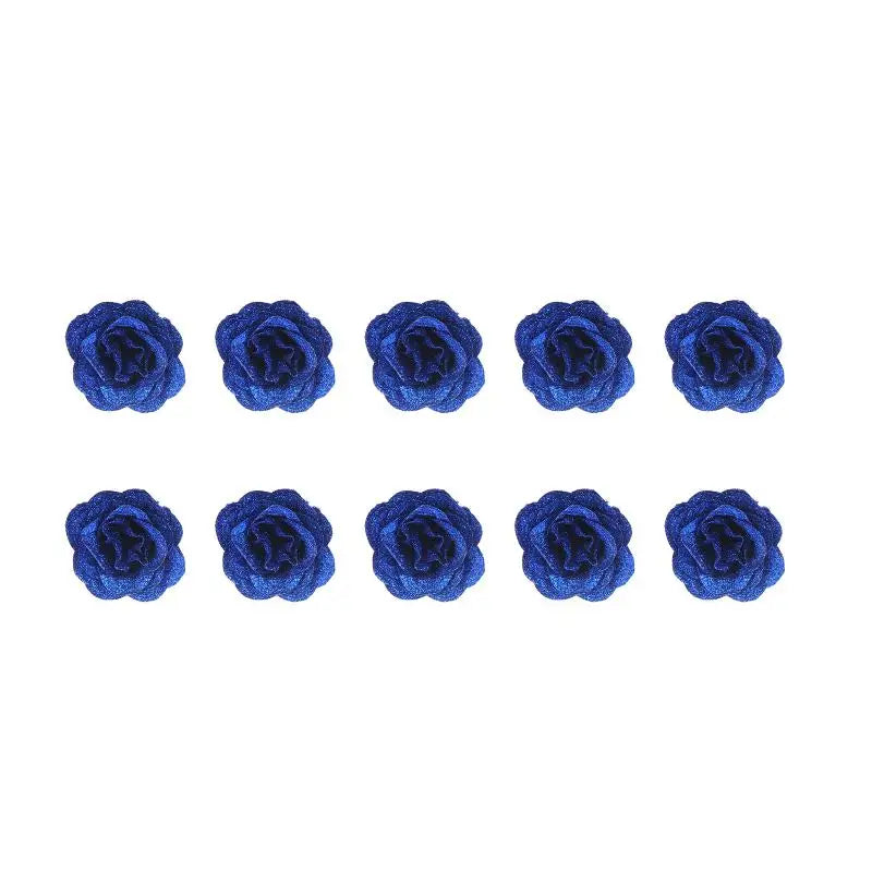 10Pcs Fairy Simulation Crystal Rose DIY Fake Flower Heads Valentine's Day Sparkling Rose Family Atmosphere Decoration Oasis Select Dark blue 10Pcs