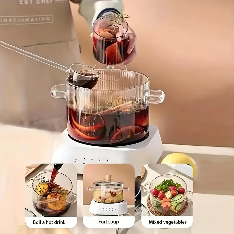 Glass Soup Pot With Double Insulated Handles And Lid 54oz Large Capacity Heat Resistant Glass Cookware For Home Kitchen Oasis Select