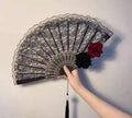 Dance Fan Ornament Ladies Lace Hand Fan Black White Cloth Folding Fans Spanish Hand for Wedding Party Favor Accessories Oasis Select I