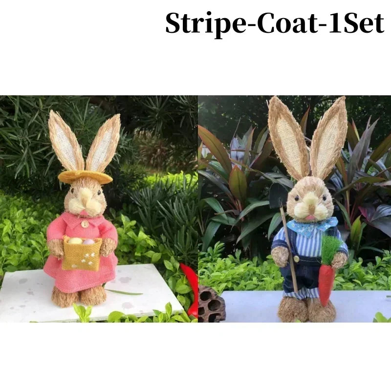 1/2Pcs Easter Bunny Party Decor Realistic Ornament Handmade Home Store Decoration Country Retro Style Gift Window Display Prop Oasis Select Stripe-Coat-2PCS