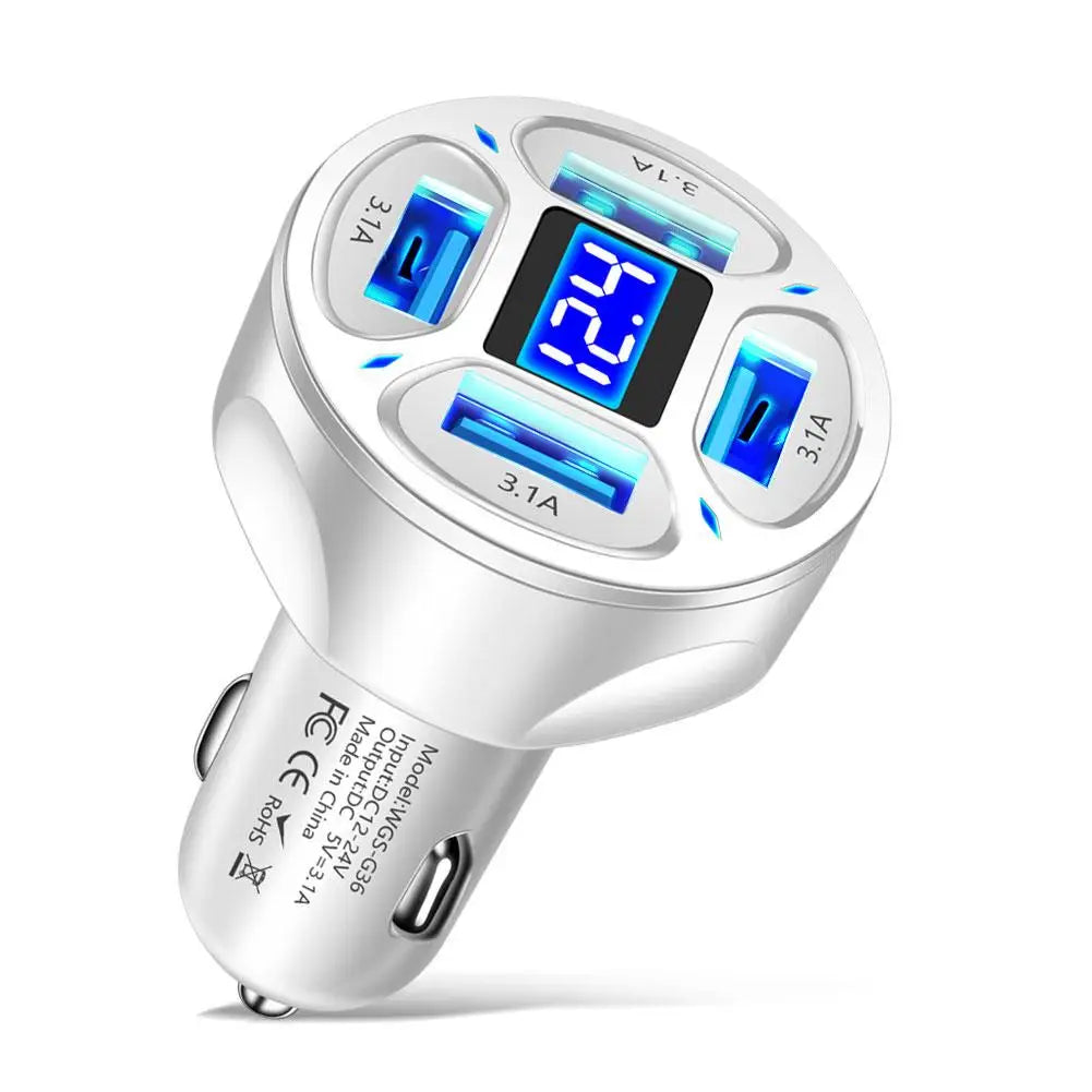 120W PD 20W USB-C Car Charger Fast Charging Dual Port Adapter Car Charger Adapter Oasis Select 4 USB 3.1A white