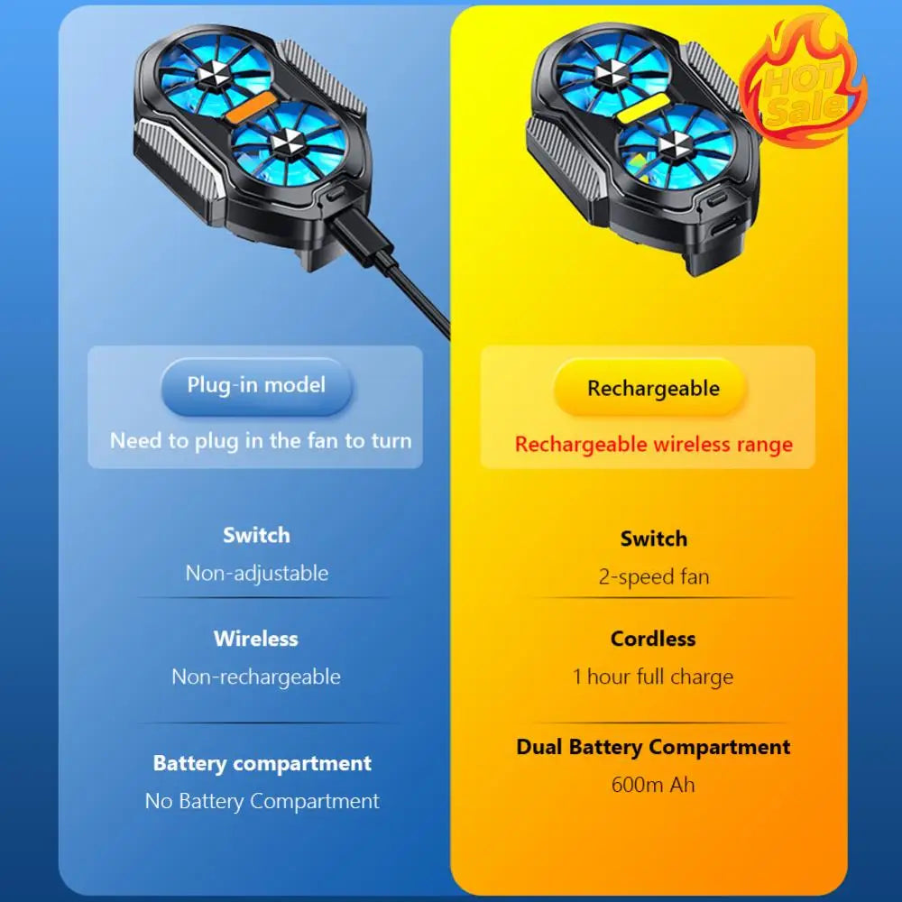 Dual Fan Mobile Phone Cooler Plug-in/Rechargeable Portable Game Heat Sink Type-C with Blue Light for Android Smartphones iPhone Oasis Select