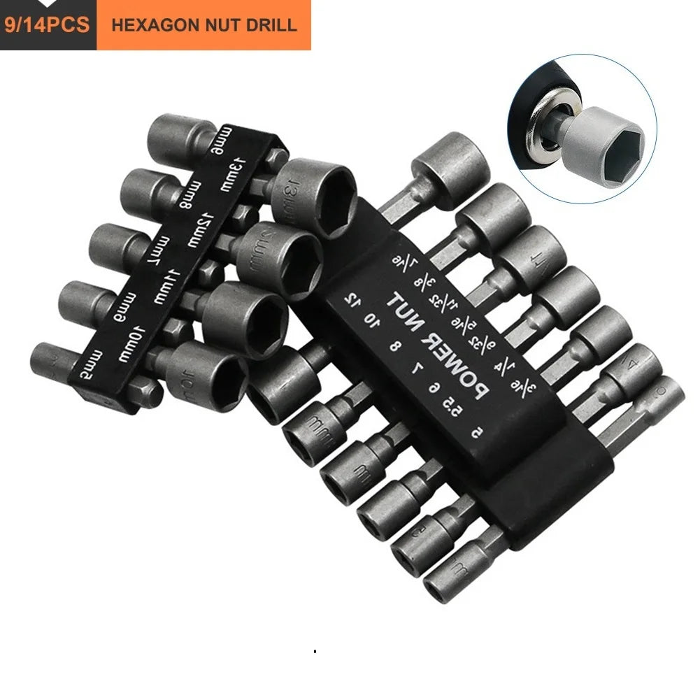 9/14-Pc Hex Nut Driver Socket Bit Set 5–13mm | 1/4" Hex Shank Nut Driver Bit Set Oasis Select
