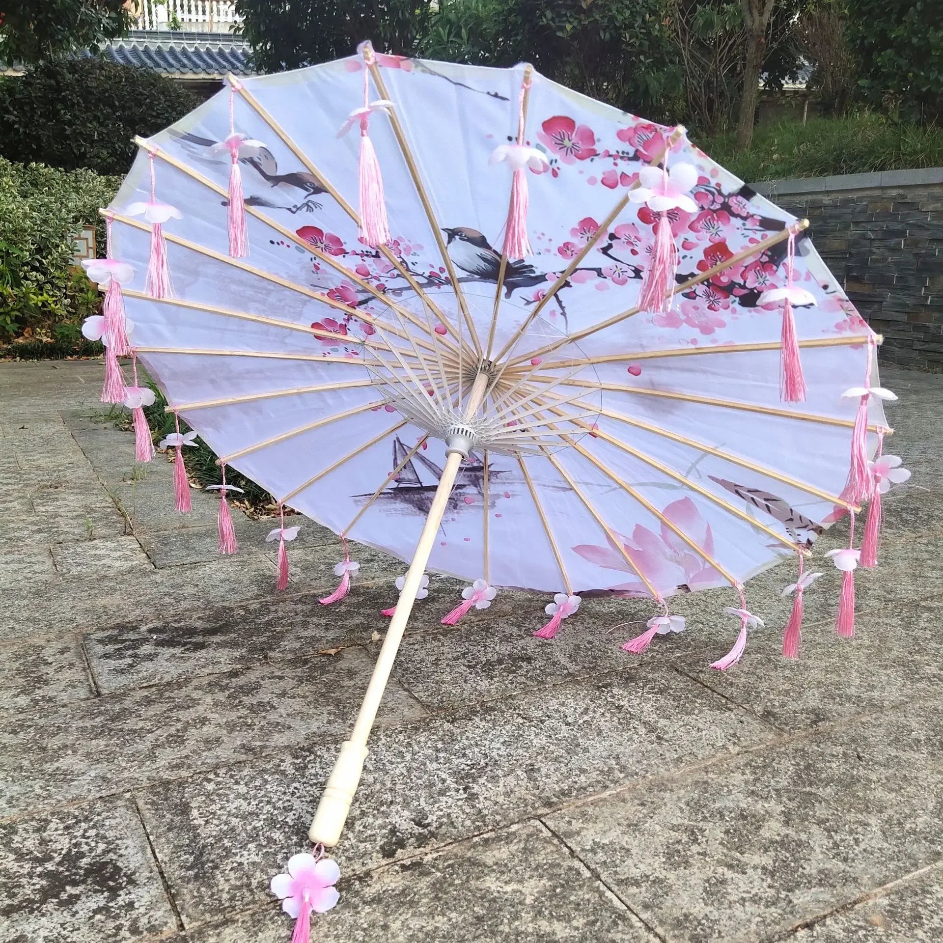 Antique Hanfu Fringe Umbrella Performance Photo Props Dance Silk Umbrella Craft Ancient Point Oiled Paper Umbrella Oasis Select Solid Wood 12 16K