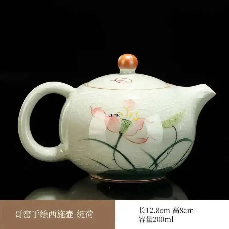 Multiple underglaze color hand-painted Ge kiln tea pots, ceramic ice cracked glaze single pot, Xi Shi pot, Kung Fu tea set tea Oasis Select