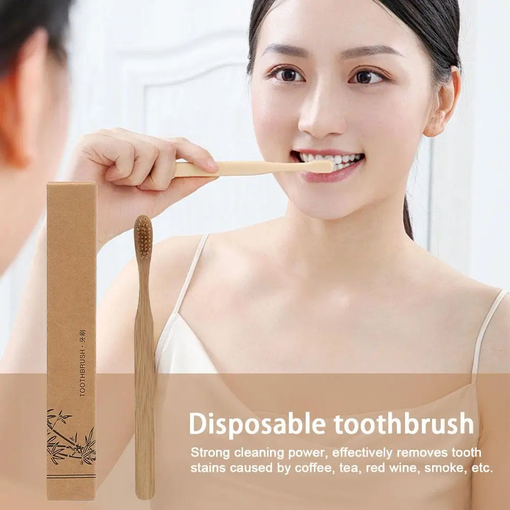 1/50PCS Disposable Toothbrush Natural Bamboo Tooth Brush Soft Bristle Charcoal Teeth Eco Bamboo Toothbrushes Dental Oral Care Oasis Select