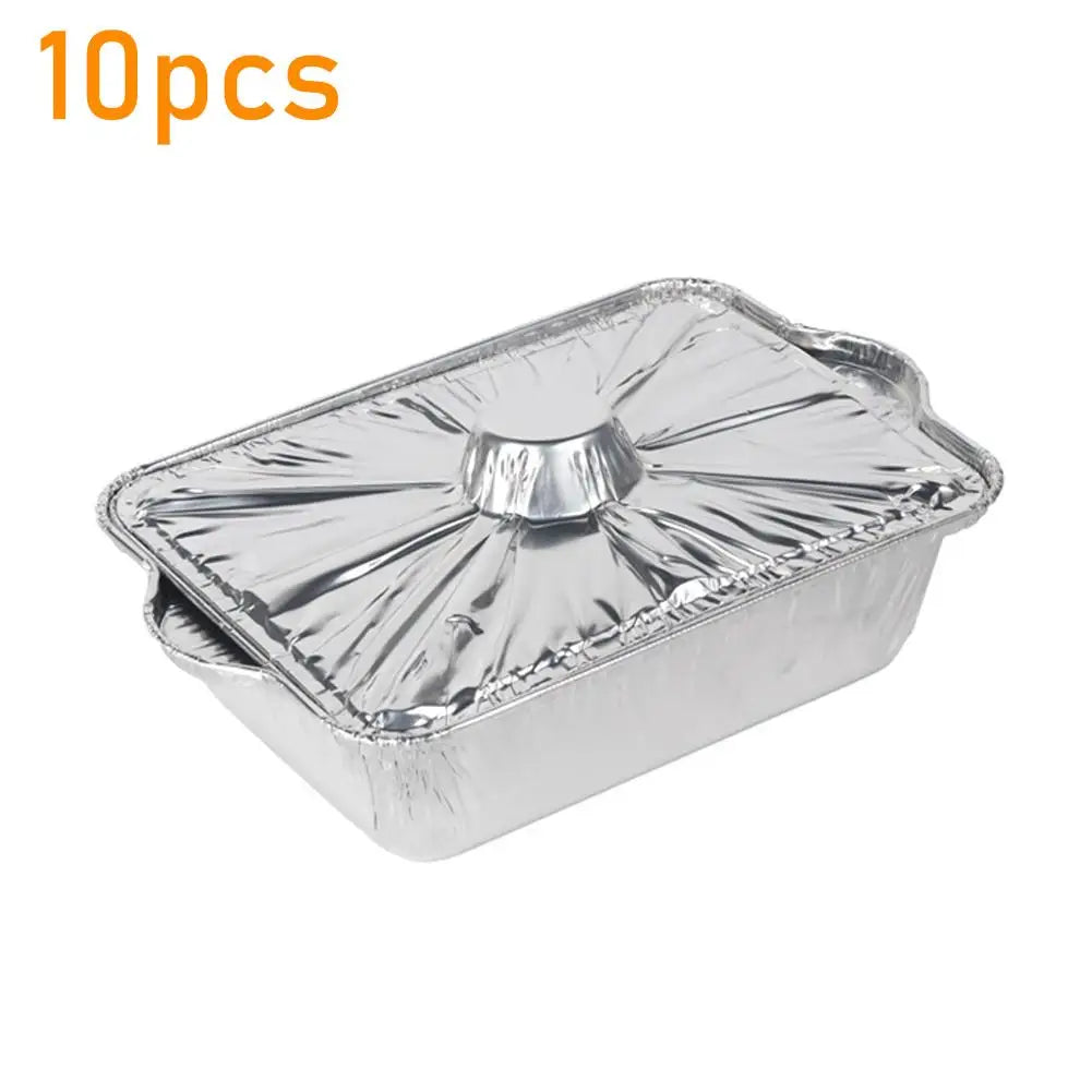 10PCS Disposable Aluminum Foil Pans With Lid Round/Square Food Storage Container BBQ Baking Pans Air Fryer Liners Kitchen Supply Oasis Select 10pcs Square 24cm