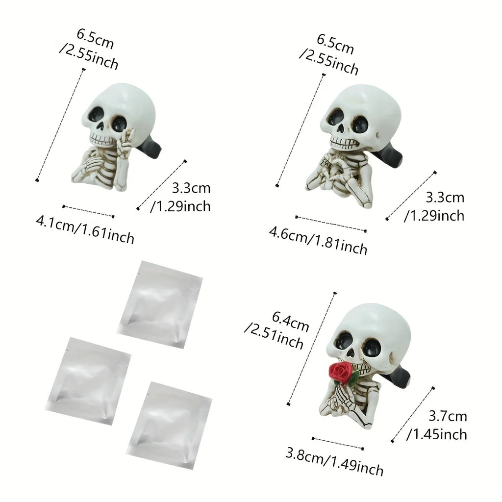 3 pieces of cute skull resin statues, aroma diffuser, air outlet decoration, Halloween party decoration, perfect car gift. Oasis Select
