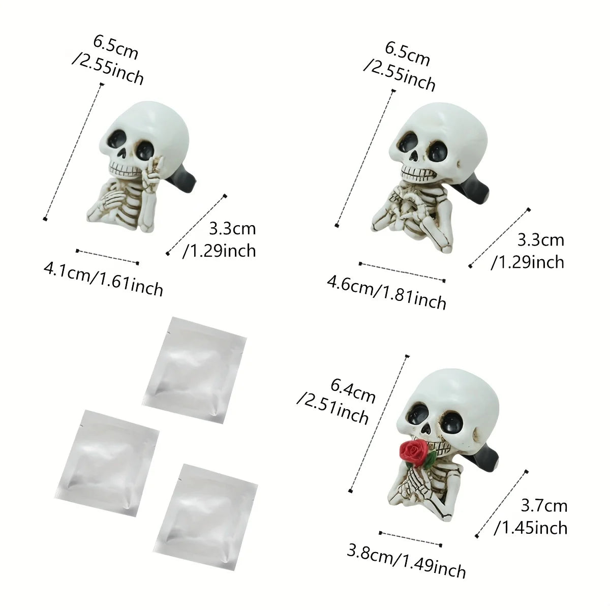 3 pieces of cute skull resin statues, aroma diffuser, air outlet decoration, Halloween party decoration, perfect car gift. Oasis Select