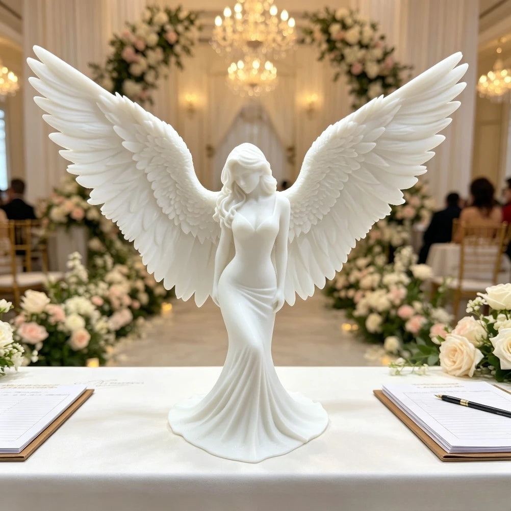 Graceful Spread-Wing Lady Angel Statue Matte PLA Blessing Sculpture Elegant Gown Tabletop Spiritual Relax Home Ornament Gift Oasis Select