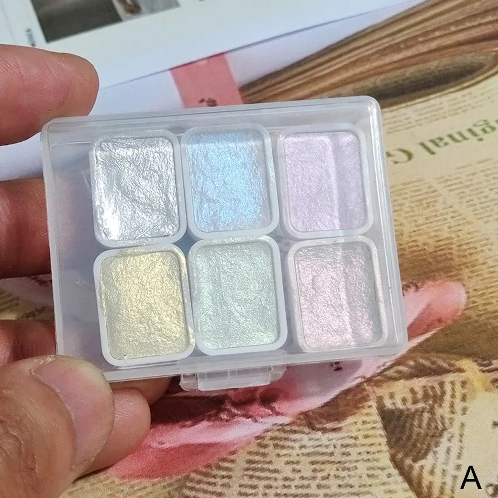 6Color Shimmer Solid Watercolor Set Retro Painting Pearlescent Metal Candy Colors Set for Art Painting Drawing Nail Design Oasis Select A