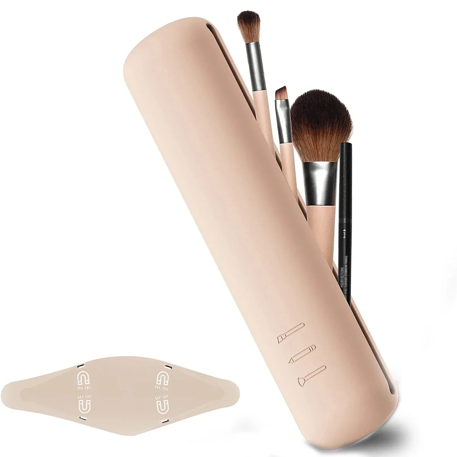 5/3/1Pcs Silicone Makeup Brush Storage Bag Waterproof Makeup Brush Travel Holder Magnetic Portable Cosmetic Bag Multipurpose Oasis Select khaki