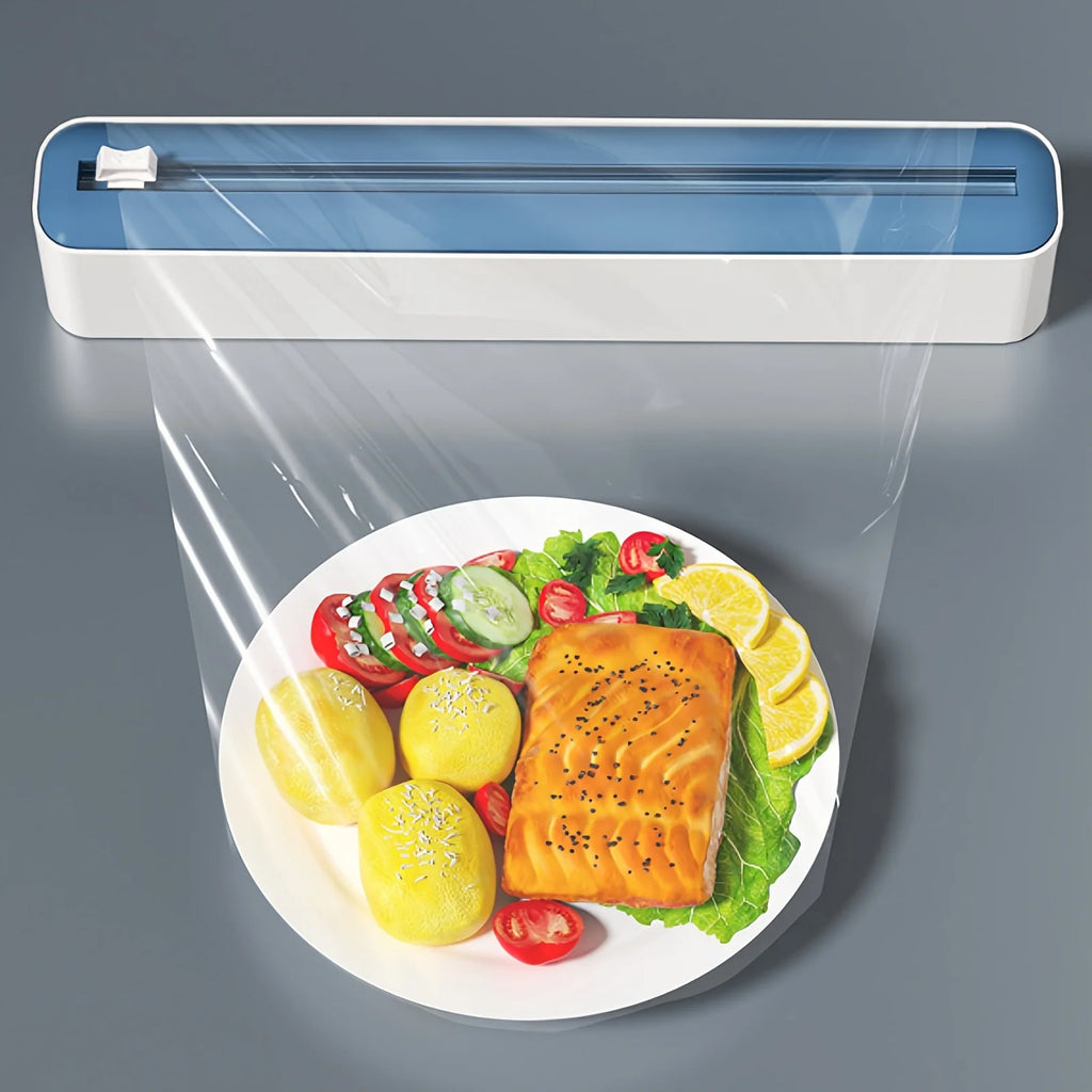 2-in-1 Plastic Wrap & Foil Dispenser with Slide Cutter - Durable Kitchen Organizer with Suction Cup Base for Home Use Oasis Select