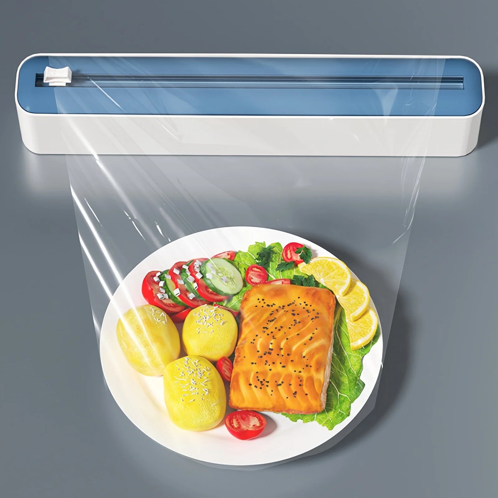2-in-1 Plastic Wrap & Foil Dispenser with Slide Cutter - Durable Kitchen Organizer with Suction Cup Base for Home Use Oasis Select