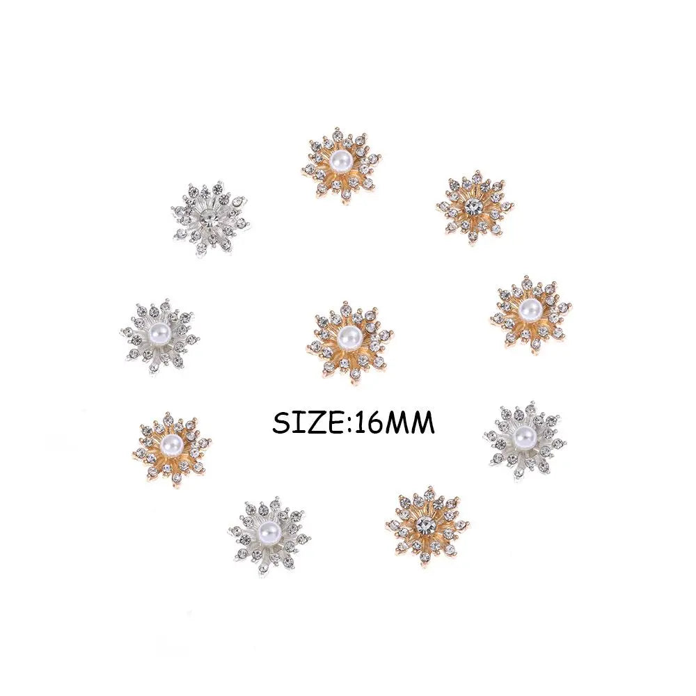 10PCS 16MM Vintage Buttons Clothing Flatback Plating Pearl Buckle Rhinestone Snowflake Cabochon DIY Craft Apparel Sewing Tools Oasis Select