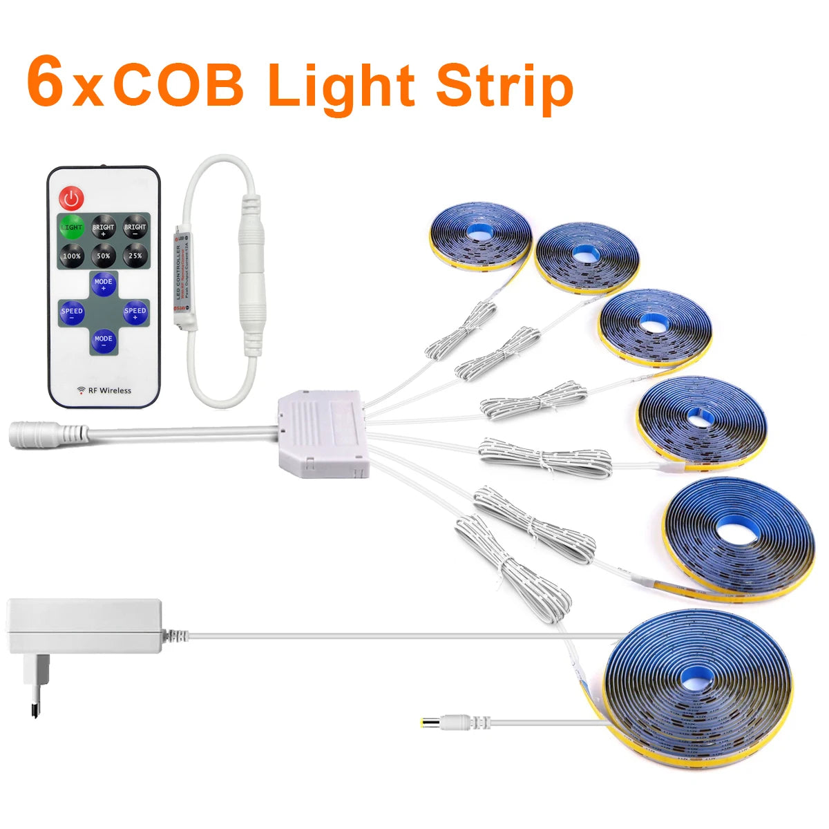 4/5/6Pcs COB Cabinet Light Brightness Adjustable 12V LED Strip Light For Anime Character Collection Show Cabinets Wall Decor Oasis Select 6x COB Strip Kit Cold White 1m|European Power Plug