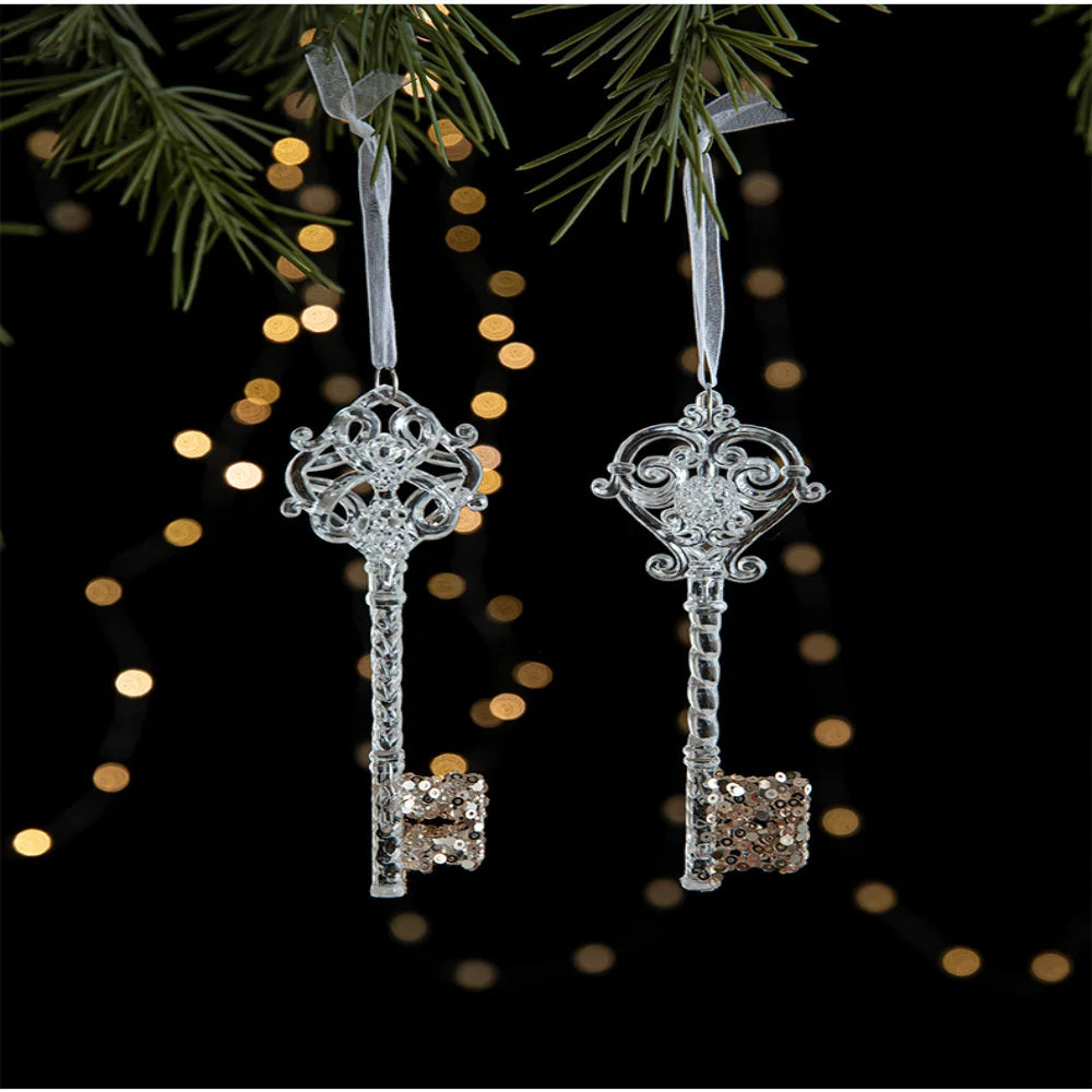 Christmas Tree Toys Acrylic Elk Bells Pendant Transparent Snowflake Pendants With Sequins Home Xmas Party Decoration Accessories Oasis Select