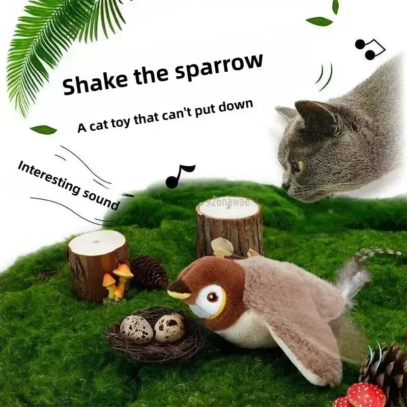 Interactive Cat Toys Rechargeable Electric Chirping Flapping Wings Bird with Catnip Cats Touch-Activated Squeaky Plush Toy Pet Oasis Select