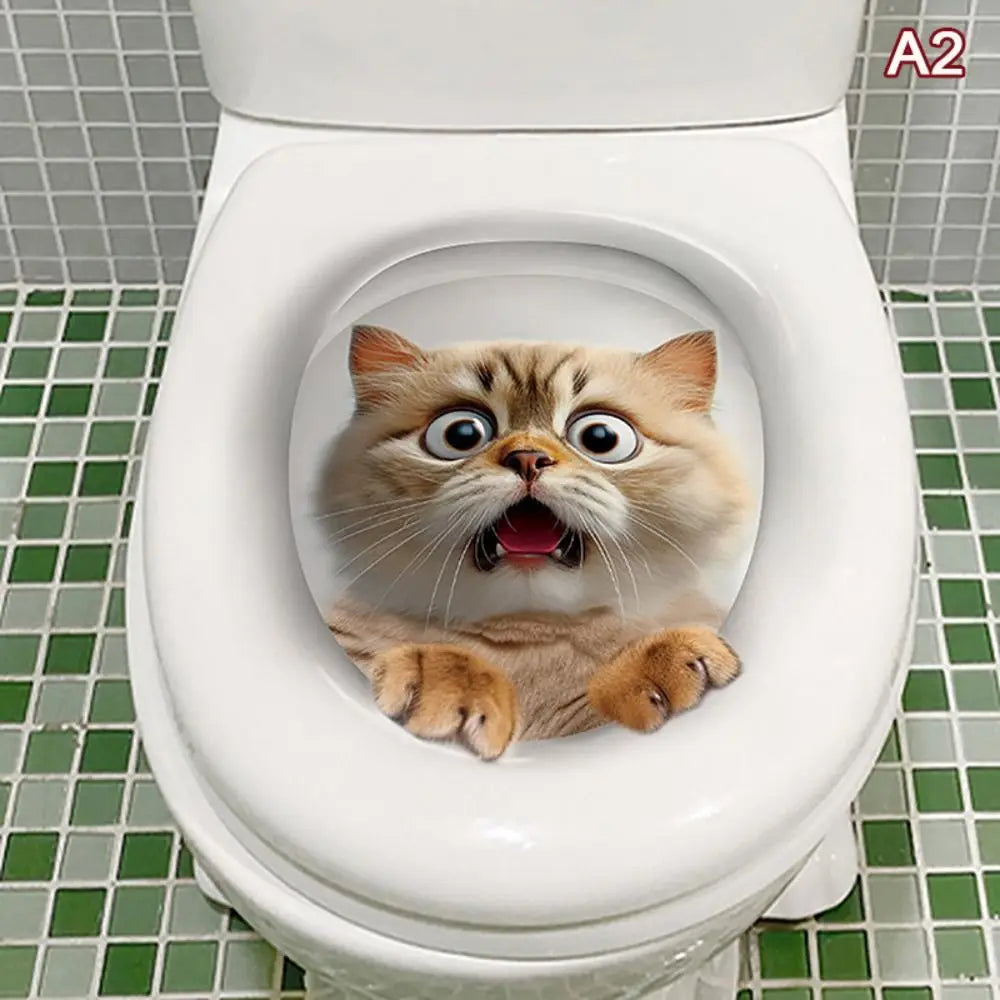 3D Animal Toilet Stickers – Waterproof PVC Cat & Squirrel Decals