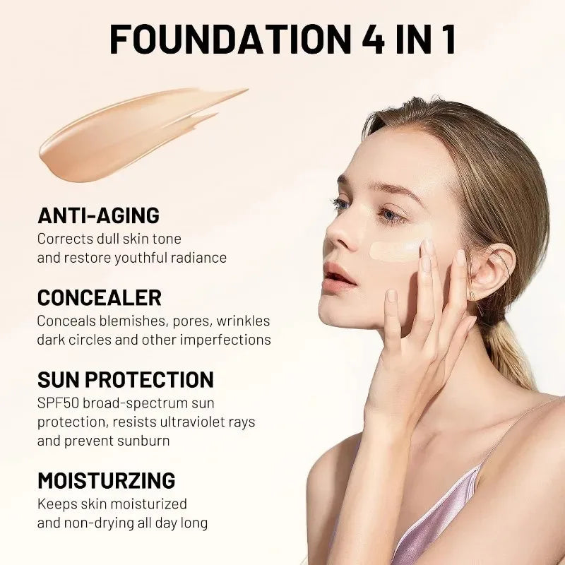 4-in-1 Liquid Foundation SPF 50+ | Full Coverage & Waterproof