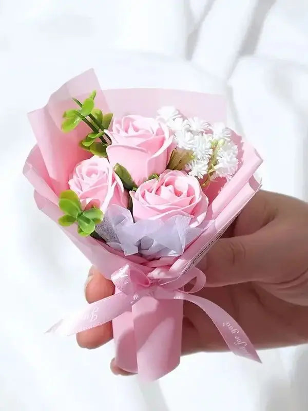 1 Mini Rose Bouquet, with good wishes, Valentine's Day, Mother's Day, Teacher's Day gifts, Artificial roses Oasis Select Pink
