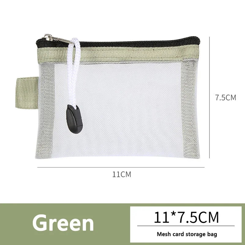 1/2pcs Storage Bags Mesh Cosmetic Bag Wallet Nylon Small Coin Purse Mini Zipper Pouch Mesh Storage Bags ID Credit Card Holder Oasis Select Green