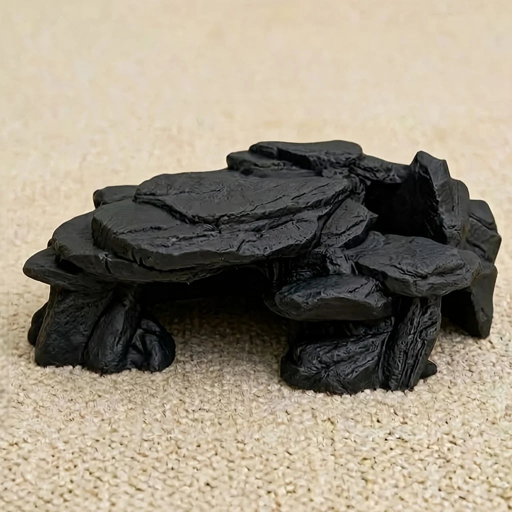 PLA Cave Aquarium Hidden Fish Tank Decoration with Sinking Pool Platform Turtle Shrimp Fish Hidden Rest Evacuation House Oasis Select black