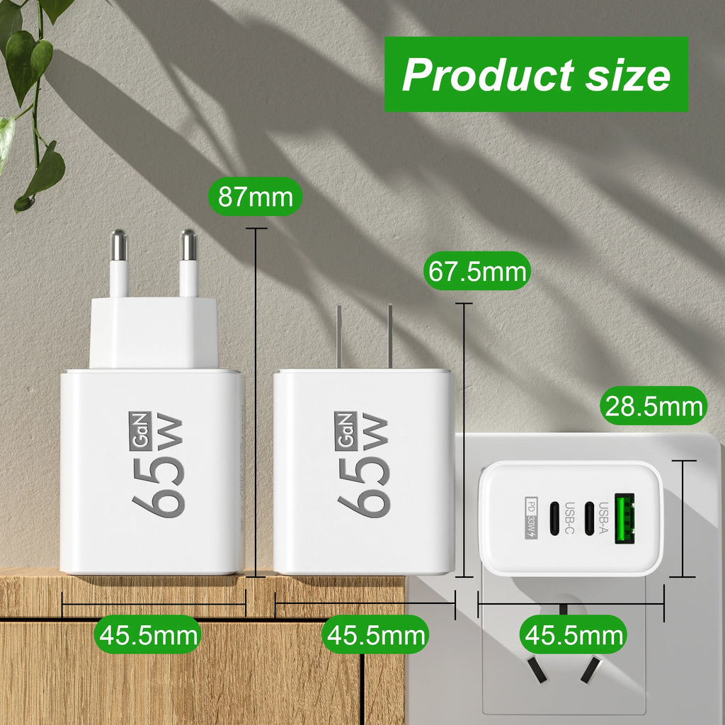 Fast Charging 65W USB-C Charger Charger PD Quick Charge 3.0 Wall For Phone Adapter For iPhone 15 Xiaomi POCO Samsung Oneplus Oasis Select