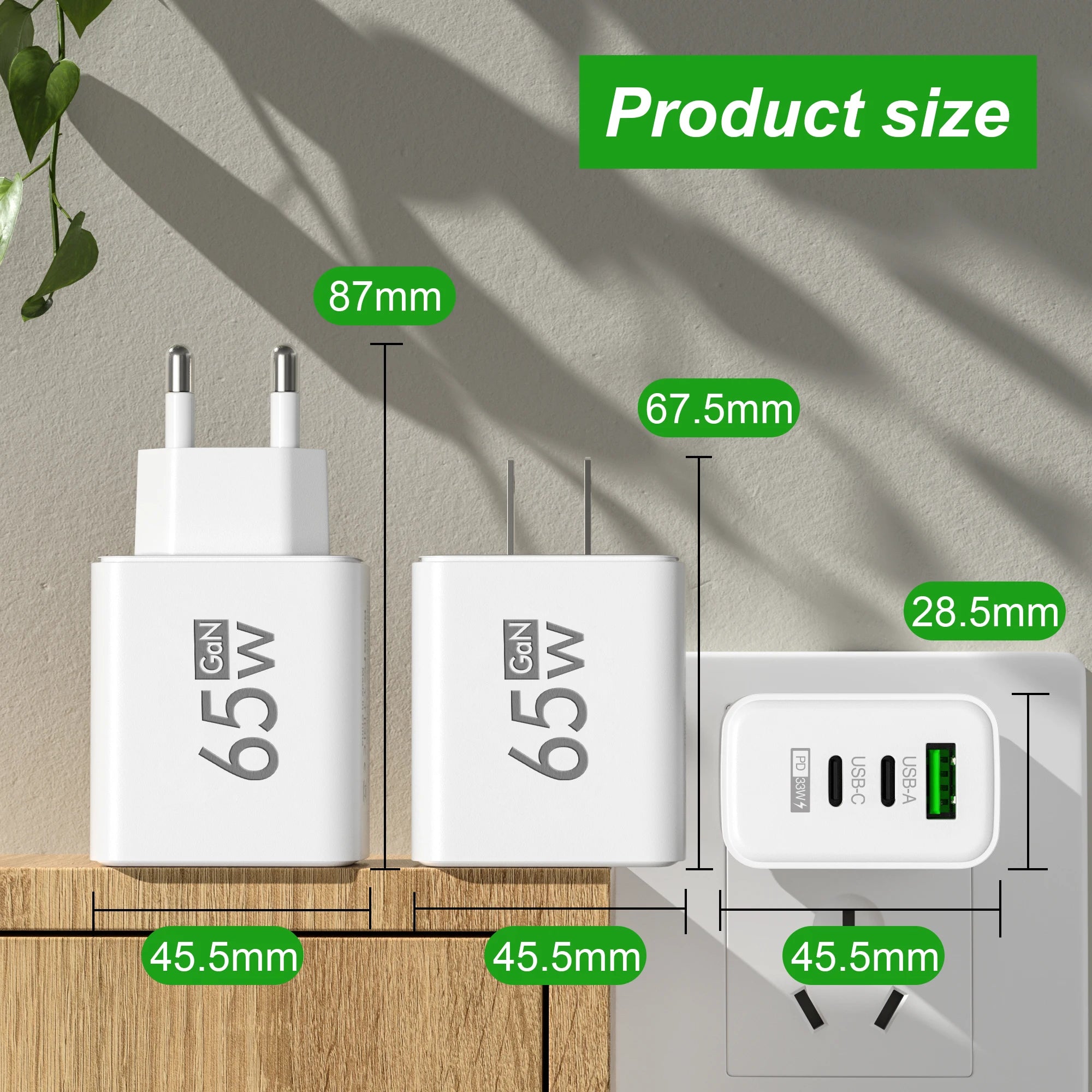 Fast Charging 65W USB-C Charger Charger PD Quick Charge 3.0 Wall For Phone Adapter For iPhone 15 Xiaomi POCO Samsung Oneplus Oasis Select