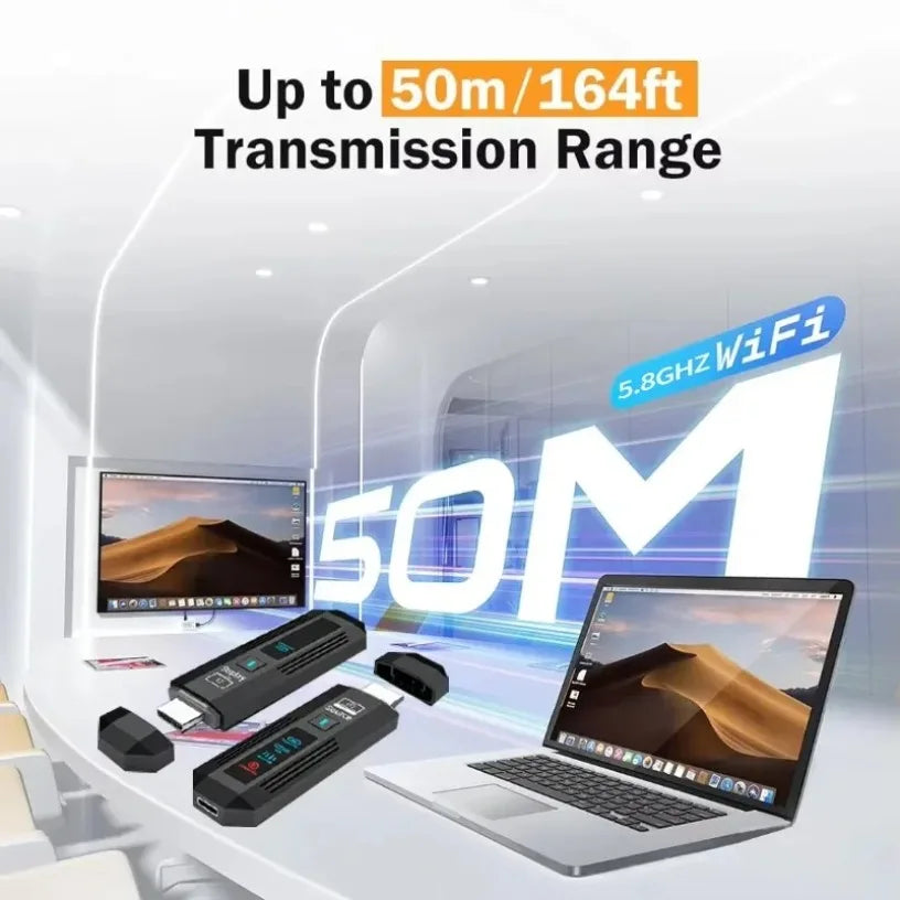 50M 1080P HDMI-Compatible Wireless Video Audio Transmitter Receiver Wireless Display Adapter From PC to Projector & Monitor Oasis Select